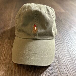 Polo Ralph Lauren Olive Green Baseball Cap Adjustable Leather Strap Pony Logo